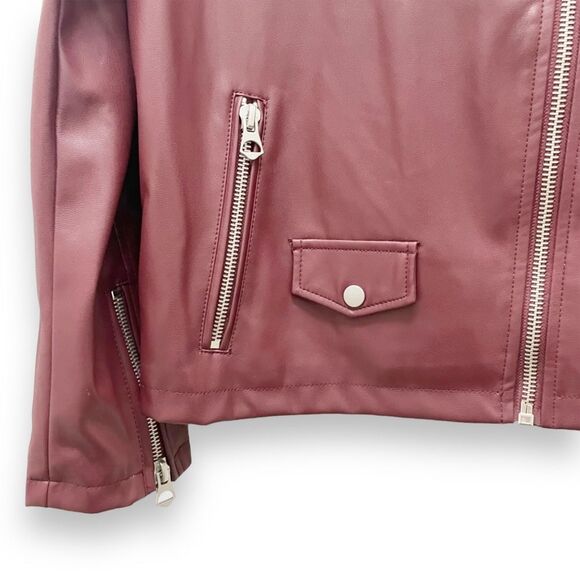 Scoop Faux Leather Moto Jacket Tawny Port Wine Biker Jacket Women’s Size Small - Picture 7 of 12